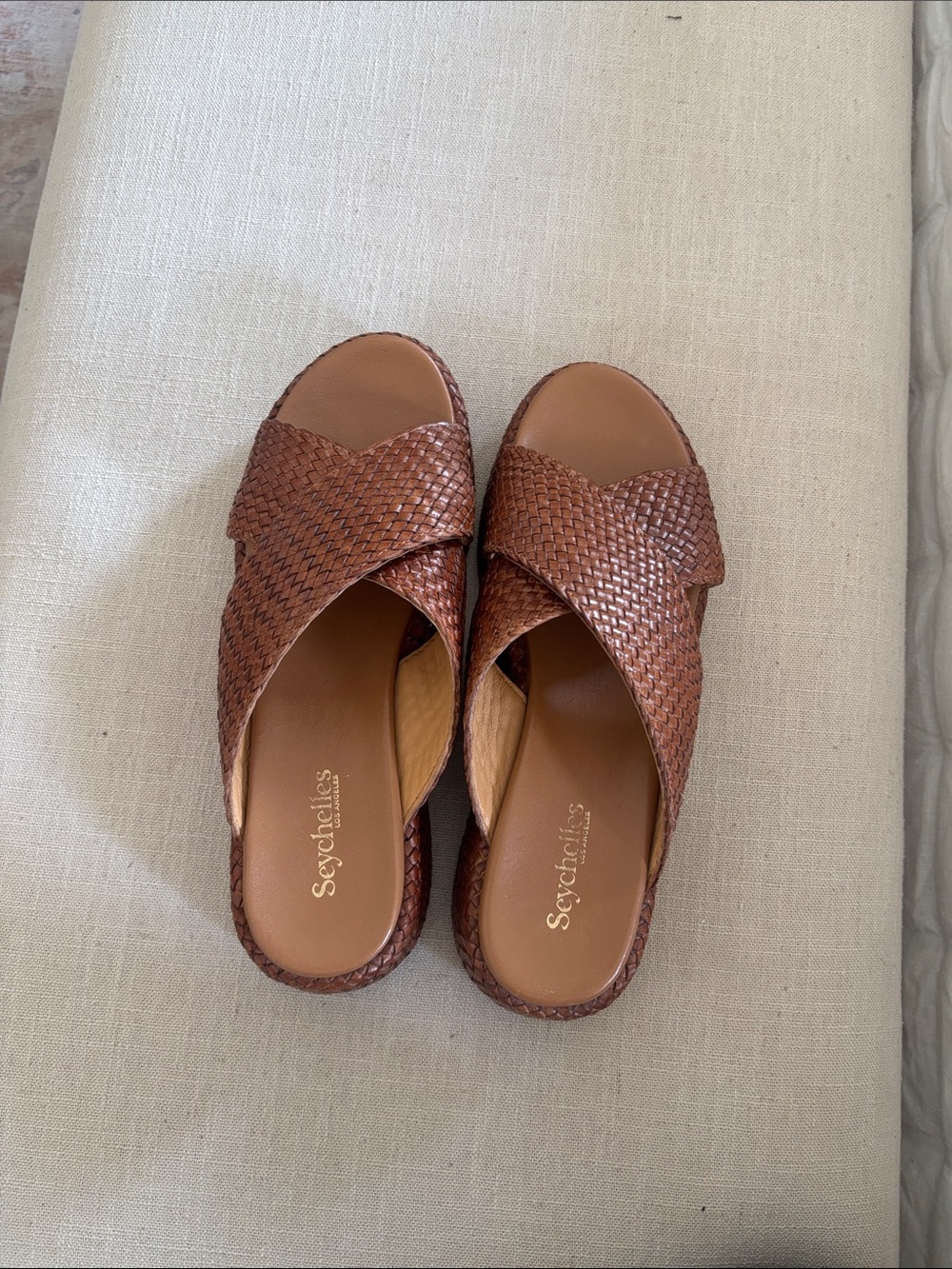Seychelles Cognac Woven Crossband Slide Mules